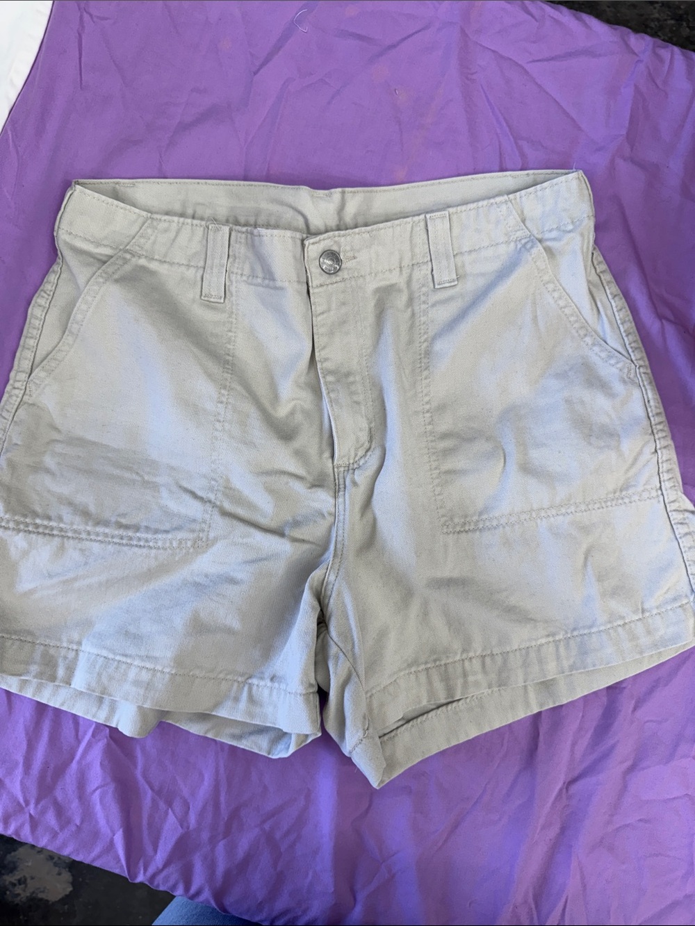 Women's Light Beige Casual Cotton-Blend Shorts Size 12